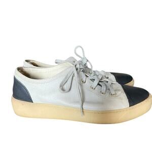 Chanel Calfskin Lace Up Cap Toe Sneakers size 38 US 8 Gray Grey Black